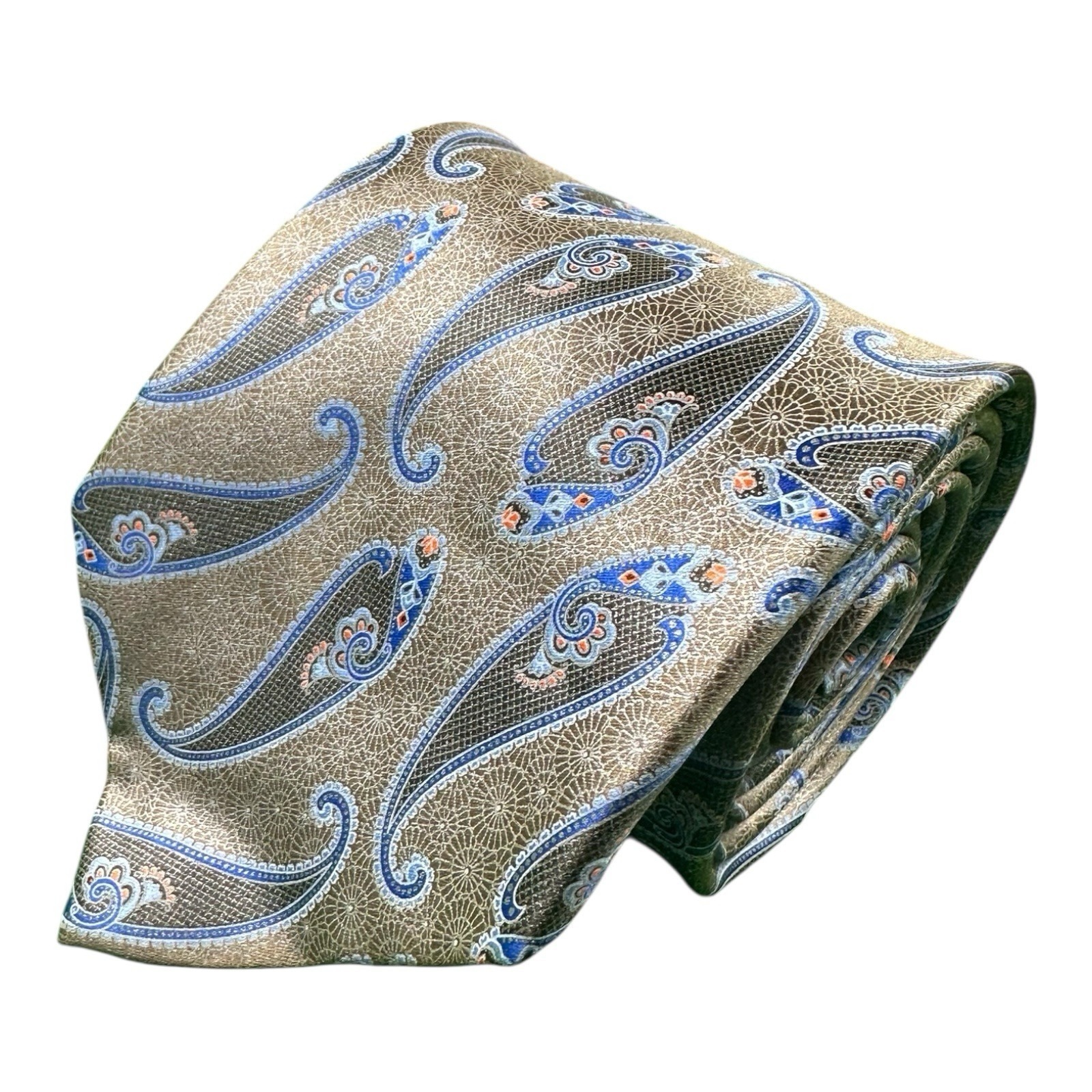 Ermengildo Zegna Recent Brown Blue Paisley Pure Silk Mens Tie 375 Inch Width